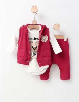 Set 3 piese Poli Fony Bear, grena
