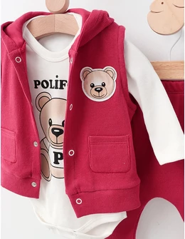 Set 3 piese Poli Fony Bear, grena