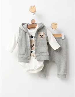 Set 3 piese Poli Fony Bear, gri