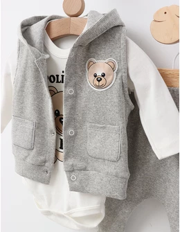 Set 3 piese Poli Fony Bear, gri