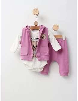 Set 3 piese Poli Fony Bear, mov