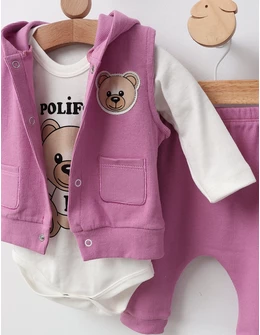 Set 3 piese Poli Fony Bear, mov