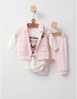 Set 3 piese Poli Fony Bear, roz