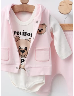 Set 3 piese Poli Fony Bear, roz