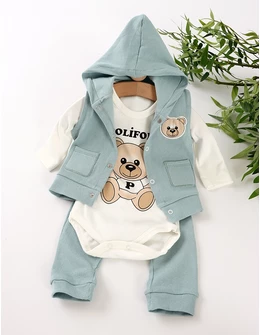 Set 3 piese Poli Fony Bear, verde