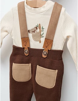 Set 3 piese, premium, cu bretele, cu maro