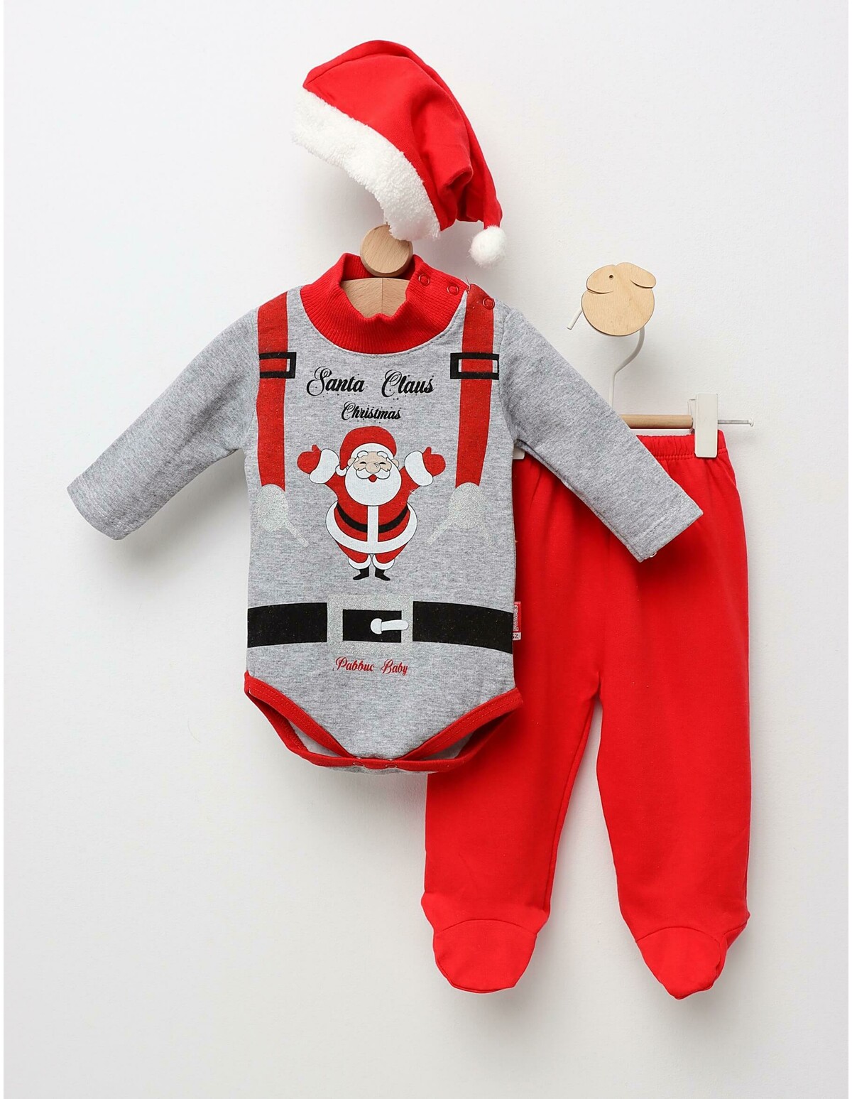 Set 3 piese Santa Claus cu rosu