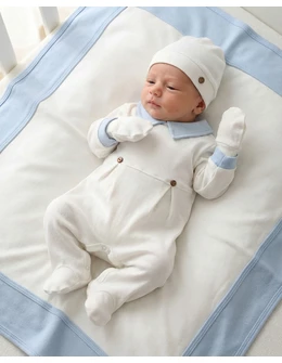 Set 4 piese bebe Laures, model alb-bleu