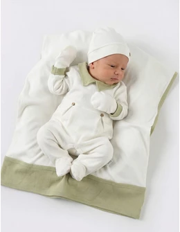 Set 4 piese bebe Laures, model alb-verde