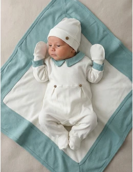 Set 4 piese bebe Laures, model alb-verde inchis