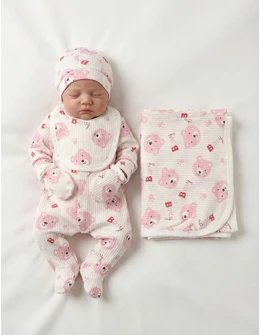 Set 5 piese Baby Bear, alb-roz
