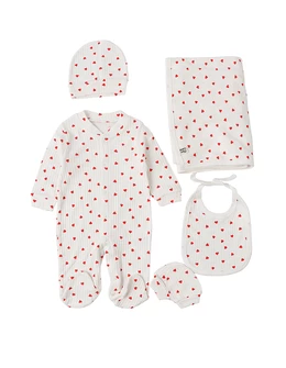 Set 5 piese bebe, Inimioare, alb-rosu