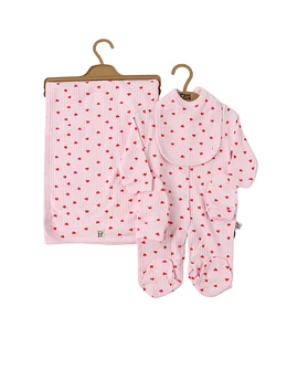 Set 5 piese bebe, Inimioare, roz-rosu