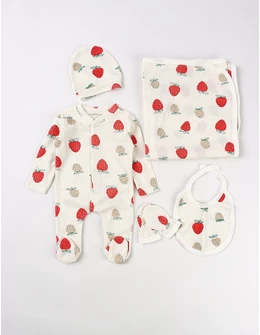 Set 5 piese Capsunele, alb-rosu