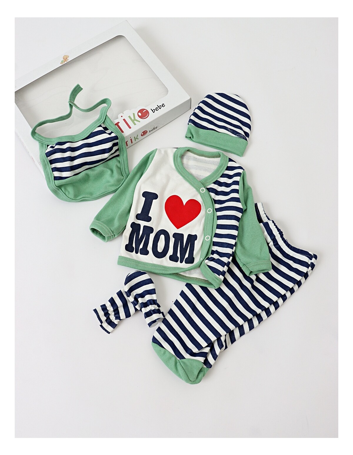 Set 5 piese I Love MOM PITIKO verde