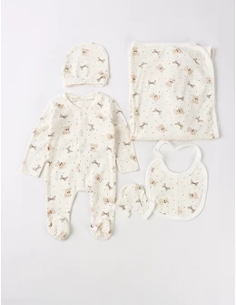 Set 5 piese Toy Bear, alb-bej