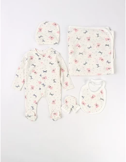 Set 5 piese Toy Bear, alb-roz