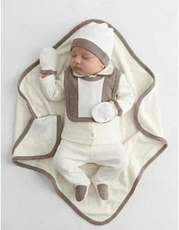Set 7 piese bebe, Tony, alb-bej