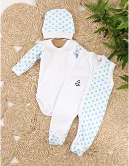 Set baby buline body, salopeta, fes, albastru
