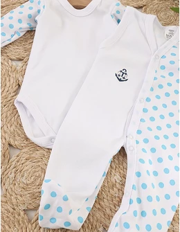 Set baby buline body, salopeta, fes, albastru