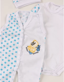 Set baby buline body, salopeta, fes Duck albastru