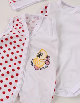 Set baby buline body, salopeta, fes Duck rosu