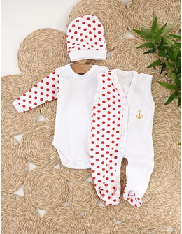 Set baby buline body, salopeta, fes, rosu