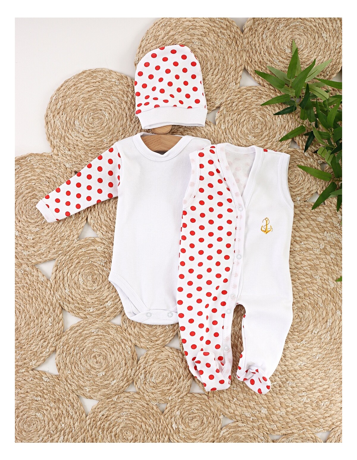 Set baby buline body, salopeta, fes, rosu