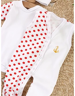 Set baby buline body, salopeta, fes, rosu