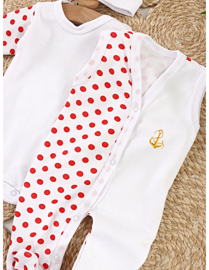 Set baby buline body, salopeta, fes, rosu picture - 2