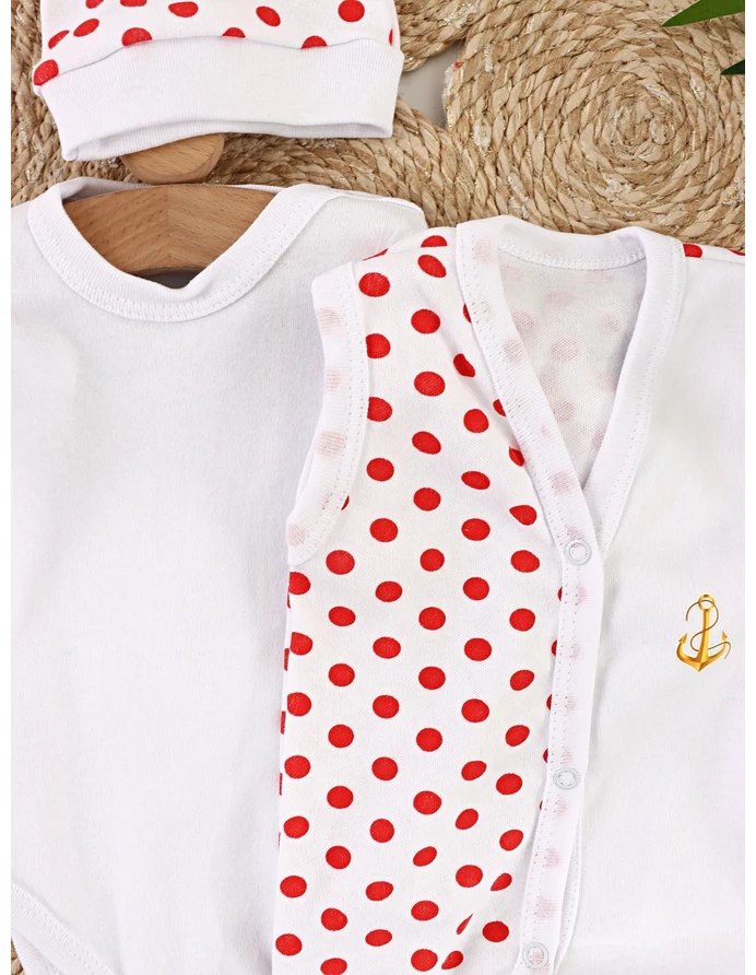 Set baby buline body, salopeta, fes, rosu picture - 3