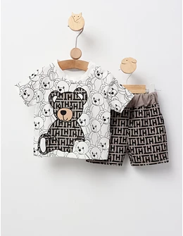 Set baietei ursulet Fashion alb-gri