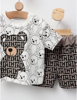 Set baietei ursulet Fashion alb-gri