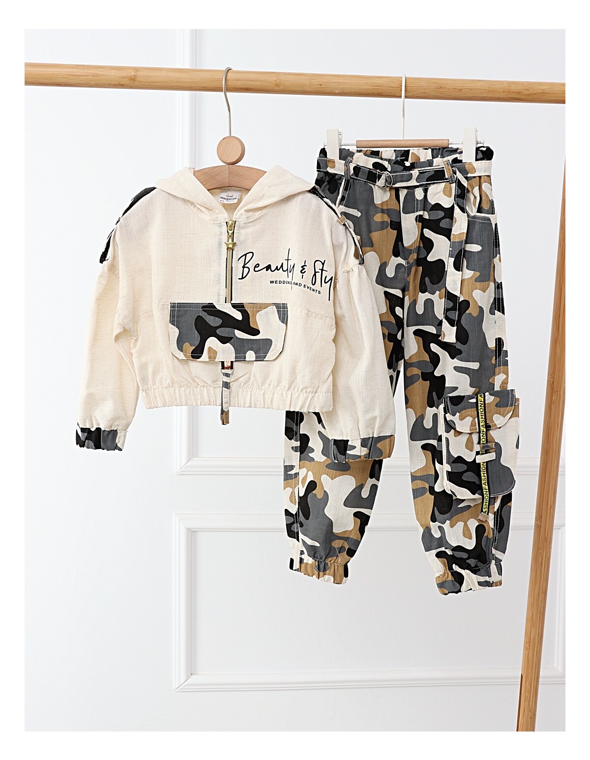 Set Beauty Style Crop Top Army cu gri