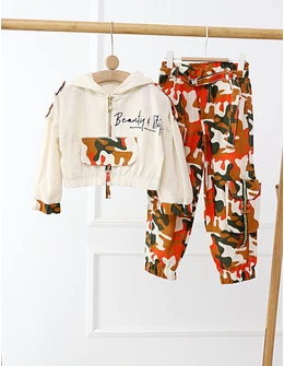 Set Beauty Style Crop Top Army cu portocaliu