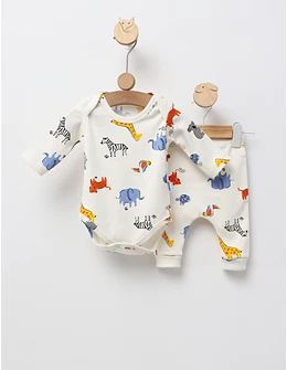 Set Body+Pantalon, Animalute, cu alb