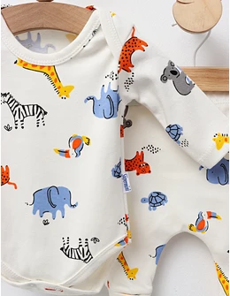 Set Body+Pantalon, Animalute, cu alb