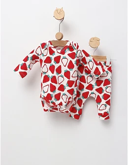 Set Body+Pantalon, Capsuni, cu rosu 62 (0-3 luni)