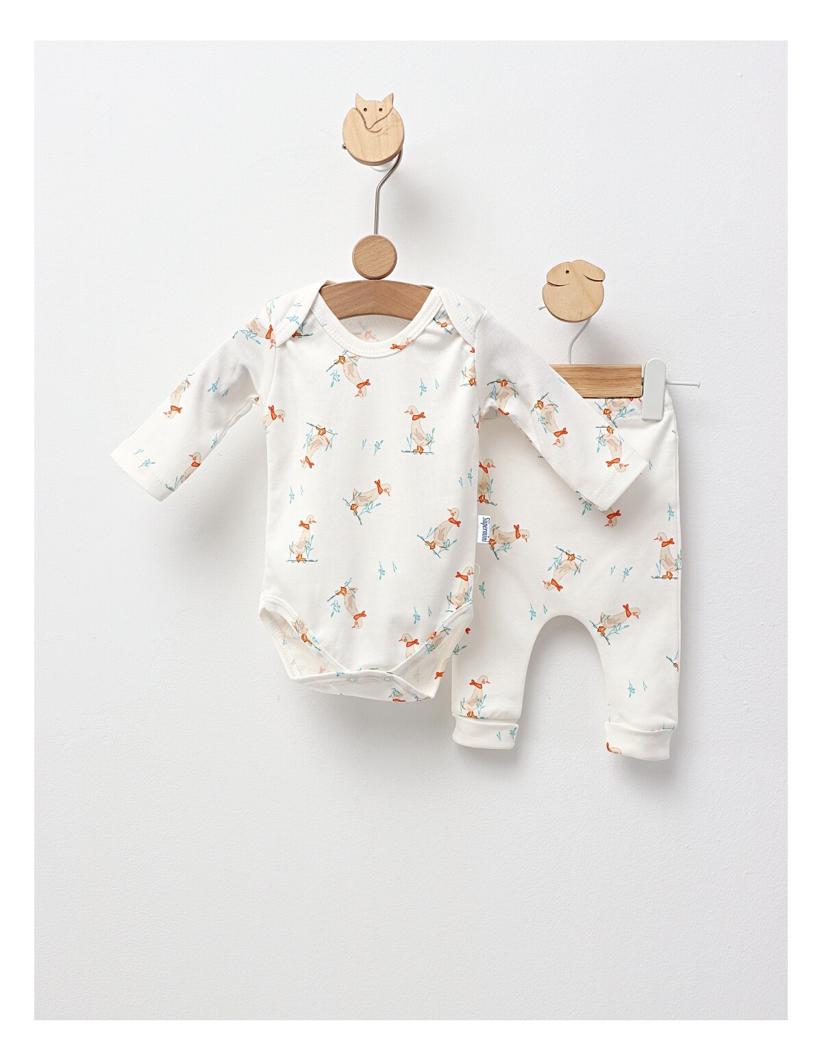 Set Body+Pantalon, Happy Ducks, cu alb
