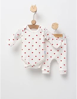 Set Body+Pantalon, Inimioare, cu rosu