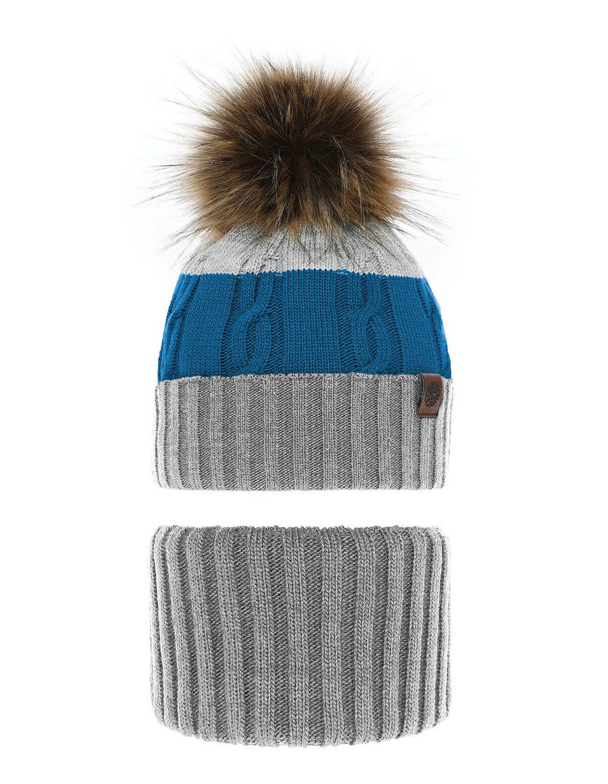 Set caciula cu burlan Karmel gri-albastru