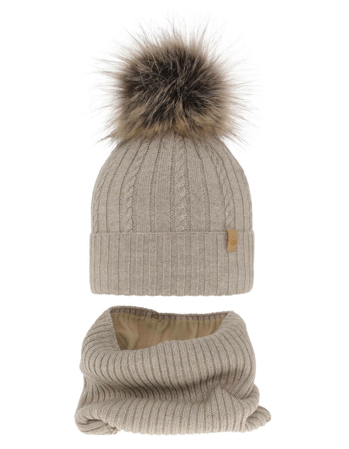 Set caciula cu burlan MERINO Mirabel bej