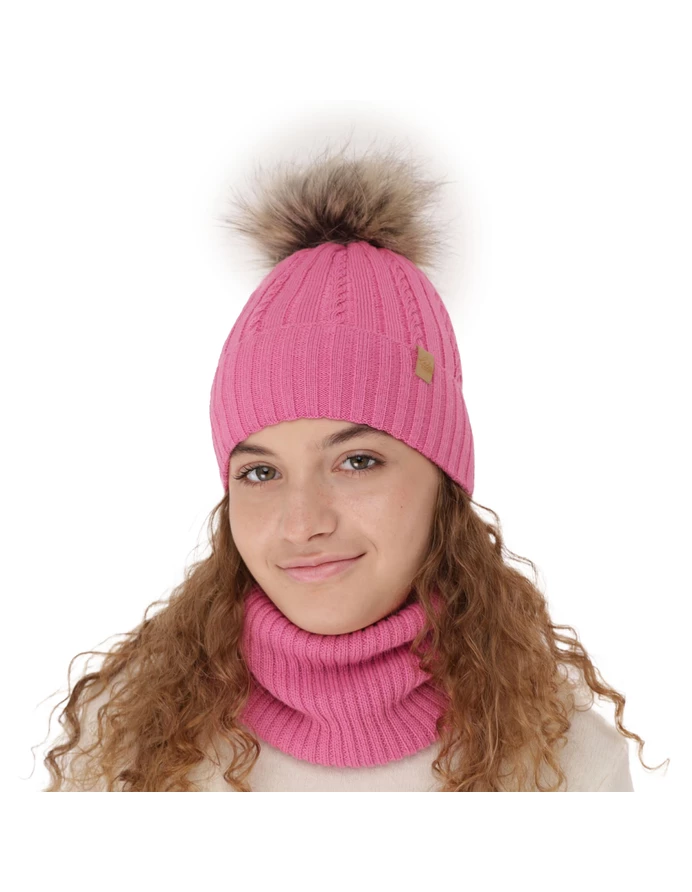 Set caciula cu burlan MERINO Mirabel roz picture - 4