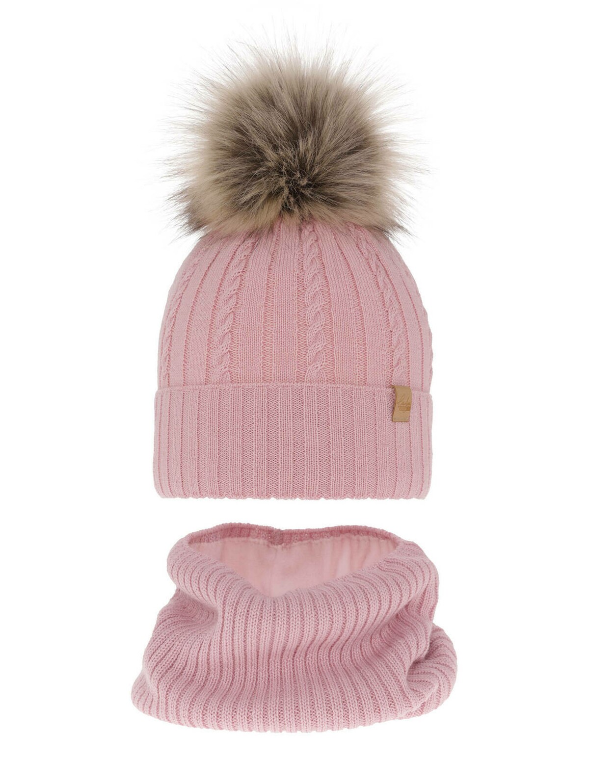 Set caciula cu burlan MERINO Mirabel roz