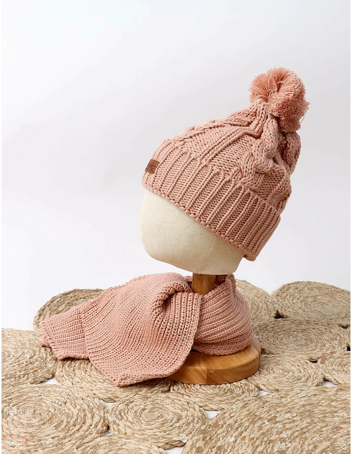 Set caciula cu fular GOLDEN roz prafuit picture - 2