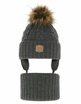 Set caciulita cu burlan Duet grey