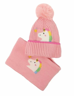 Set caciulita cu burlan unicorn roz inchis