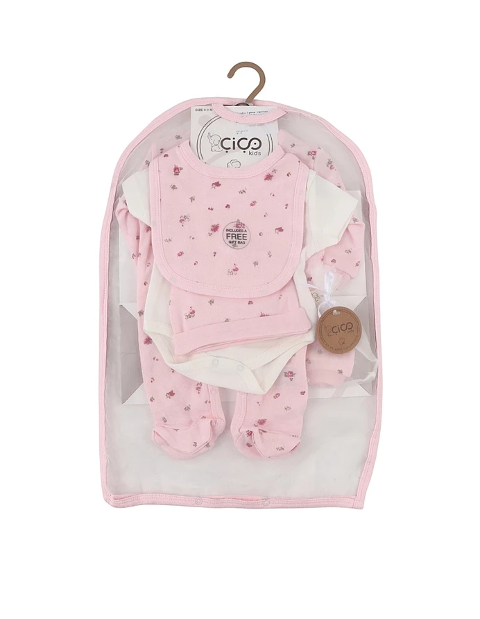 Set cadou 5 piese, imprimeu floricele, roz picture - 6
