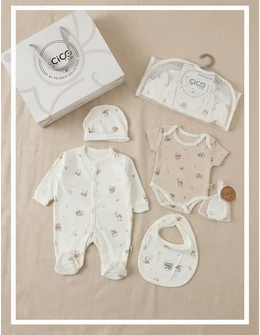 Set cadou 5 piese, imprimeu panda, alb