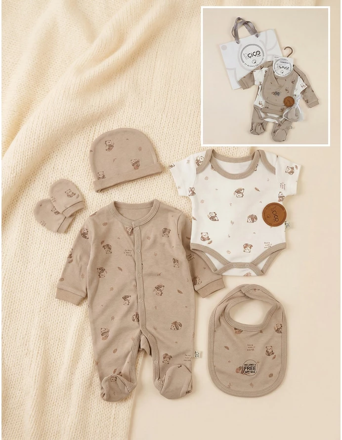 Set cadou 5 piese, imprimeu panda, bej picture - 4